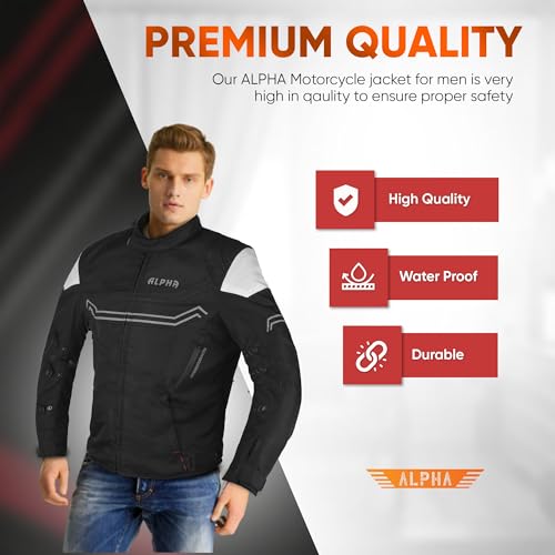 Alpha Waterproof Motorcycle Jacket for Men – Dualsport Motorbike Armor with High Visibility | CE Approved Bike Armour Jackets