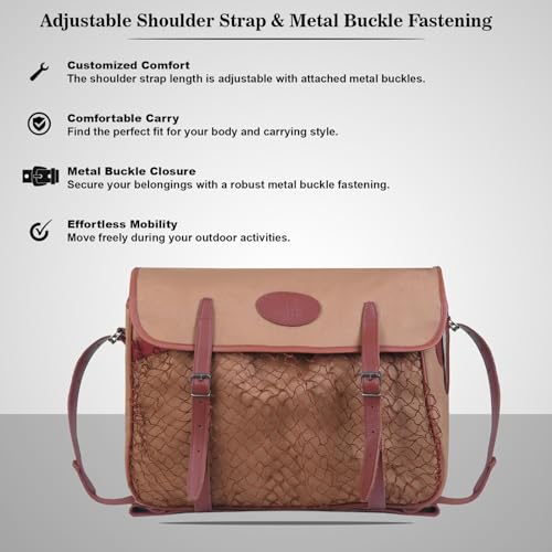 Jayefo R-31 Hunting Bag - Stylish & Functional Cotton Bag for Hunting, Messenger Bag Designed with Leather Shoulder Straps, Metal Buckle & Front Pocket, Ideal for Outdoor Adventures | (Fawn)