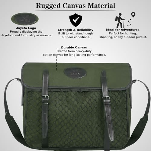 Jayefo R-31 Hunting Bag - Stylish & Functional Cotton Bag for Hunting, Messenger Bag Designed with Leather Shoulder Straps, Metal Buckle & Front Pocket, Ideal for Outdoor Adventures | (Green)