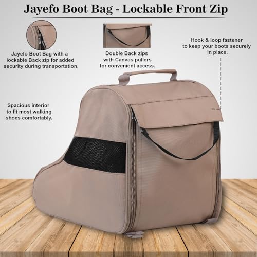 Jayefo Hunting Shoes Cover Bag - Stylish & Functional Walking Foot Bag, Walking Boots Bag Made with Cotton & Designed with Double Back Zips, Hook & Loop Fastener Ideal for Travelers & Hikers| (Fawn)