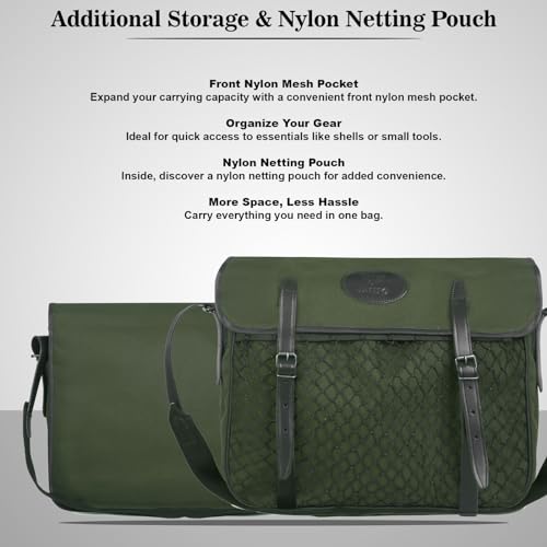 Jayefo R-31 Hunting Bag - Stylish & Functional Cotton Bag for Hunting, Messenger Bag Designed with Leather Shoulder Straps, Metal Buckle & Front Pocket, Ideal for Outdoor Adventures | (Green)