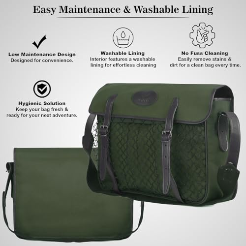 Jayefo R-31 Hunting Bag - Stylish & Functional Cotton Bag for Hunting, Messenger Bag Designed with Leather Shoulder Straps, Metal Buckle & Front Pocket, Ideal for Outdoor Adventures | (Green)