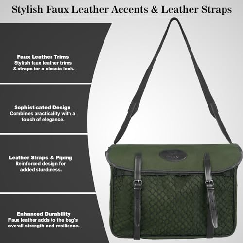 Jayefo R-31 Hunting Bag - Stylish & Functional Cotton Bag for Hunting, Messenger Bag Designed with Leather Shoulder Straps, Metal Buckle & Front Pocket, Ideal for Outdoor Adventures | (Green)