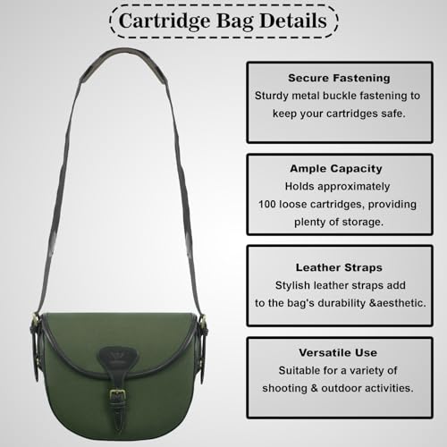 Jayefo R-17 Cotton Hunting Bag - Stylish & Functional Cotton Bag for Hunting, Messenger Bag Made with Cotton & Designed with Leather Shoulder Straps & Metal Buckle for Outdoor Adventures | (Green)