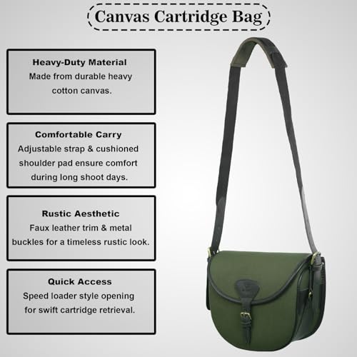 Jayefo R-17 Cotton Hunting Bag - Stylish & Functional Cotton Bag for Hunting, Messenger Bag Made with Cotton & Designed with Leather Shoulder Straps & Metal Buckle for Outdoor Adventures | (Green)