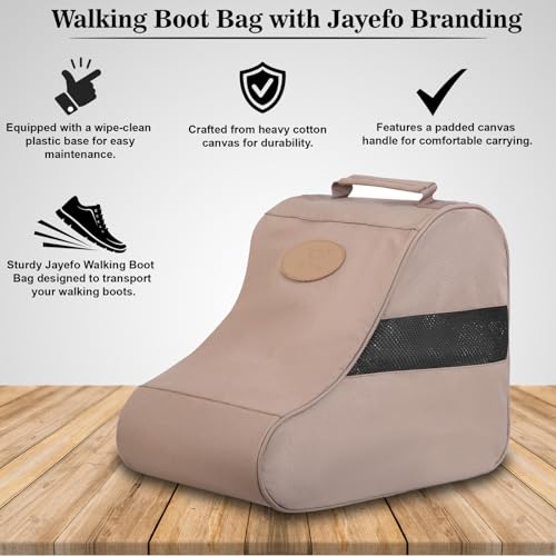 Jayefo Hunting Shoes Cover Bag - Stylish & Functional Walking Foot Bag, Walking Boots Bag Made with Cotton & Designed with Double Back Zips, Hook & Loop Fastener Ideal for Travelers & Hikers| (Fawn)