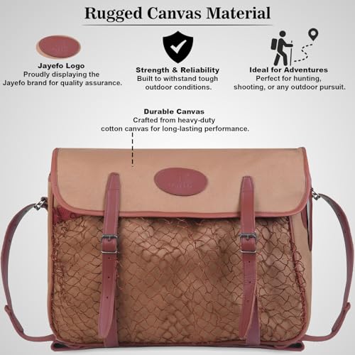 Jayefo R-31 Hunting Bag - Stylish & Functional Cotton Bag for Hunting, Messenger Bag Designed with Leather Shoulder Straps, Metal Buckle & Front Pocket, Ideal for Outdoor Adventures | (Fawn)