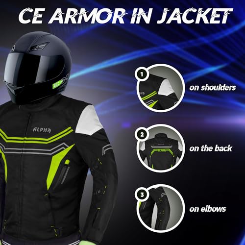 Alpha Waterproof Motorcycle Jacket for Men – Dualsport Motorbike Armor with High Visibility | CE Approved Bike Armour Jackets