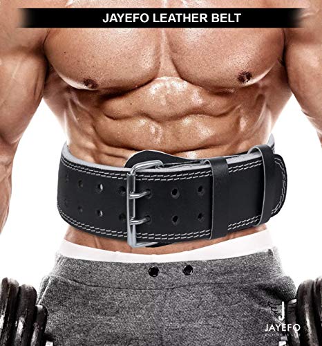 Jayefo Leather Buckle Weightlifting Lumbar Support Safety Belt Back Brace Workout Training Powerlifting Bodybuilding for Men & Women (Black)