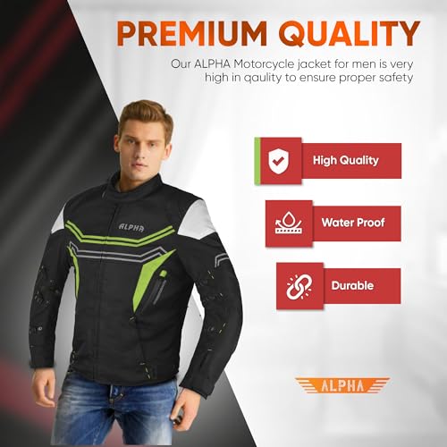 Alpha Waterproof Motorcycle Jacket for Men – Dualsport Motorbike Armor with High Visibility | CE Approved Bike Armour Jackets