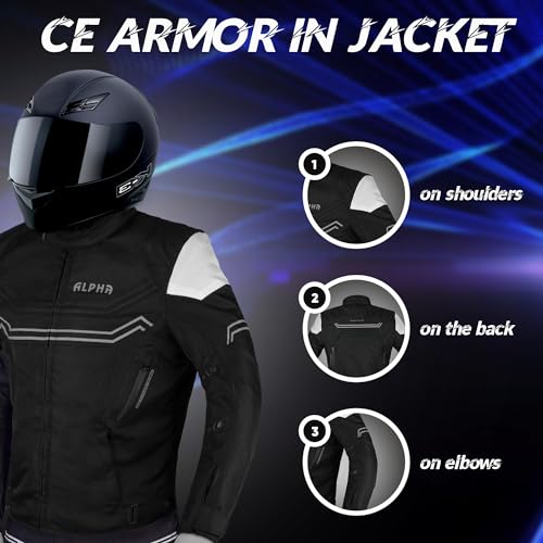 Alpha Waterproof Motorcycle Jacket for Men – Dualsport Motorbike Armor with High Visibility | CE Approved Bike Armour Jackets