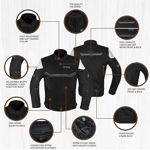 Alpha Waterproof Motorcycle Jacket for Men – Dualsport Motorbike Armor with High Visibility | CE Approved Bike Armour Jackets