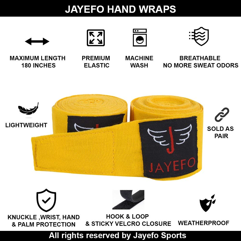 Jayefo Sports Hand Wraps 180 Inches Inner Boxing Gloves Martial Arts Wraps for Men & Women Boxing MMA Kickboxing Muay Thai - Pair