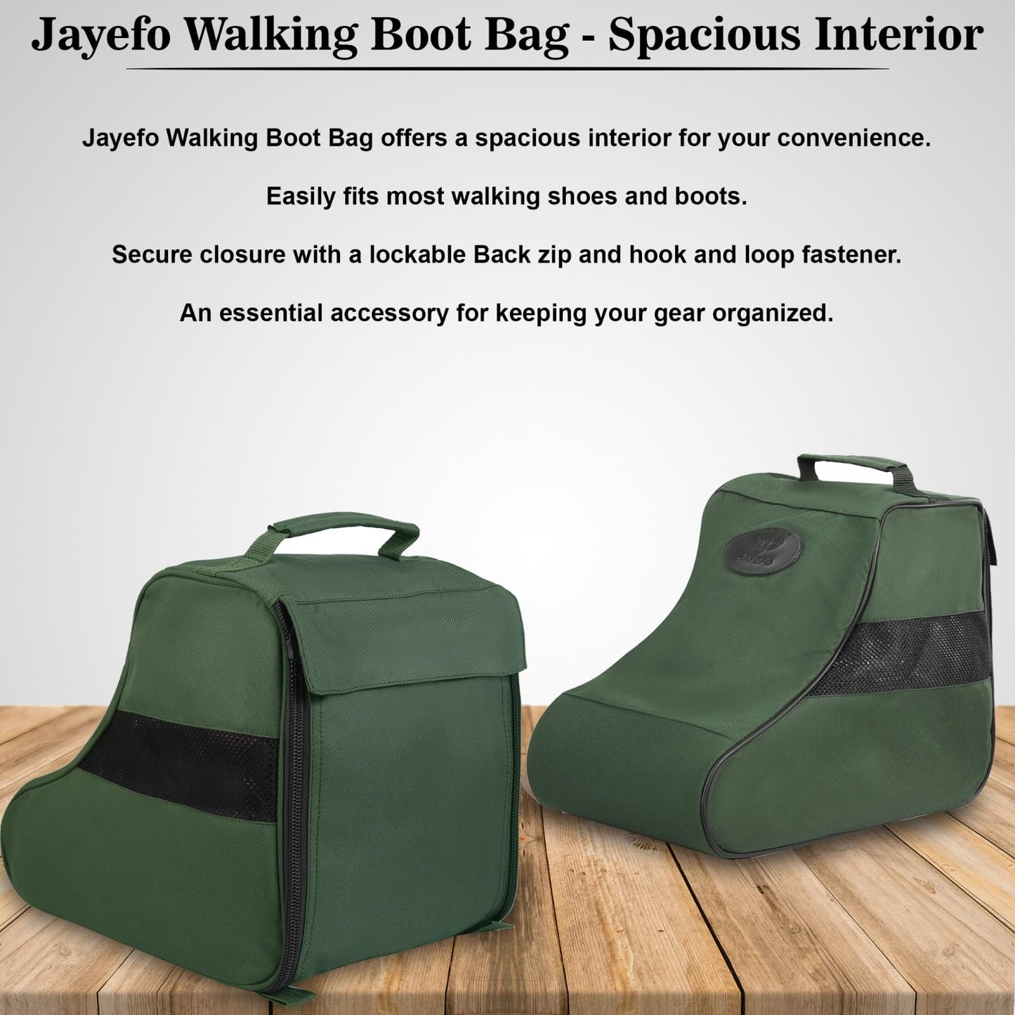 Jayefo Hunting Shoes Cover Bag - Stylish & Functional Walking Foot Bag, Walking Boots Bag Made with Cotton & Designed with Double Back Zips, Hook & Loop Fastener Ideal for Travelers & Hikers| (Green)