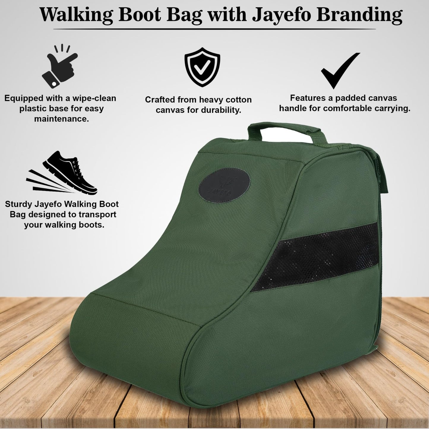 Jayefo Hunting Shoes Cover Bag - Stylish & Functional Walking Foot Bag, Walking Boots Bag Made with Cotton & Designed with Double Back Zips, Hook & Loop Fastener Ideal for Travelers & Hikers| (Green)