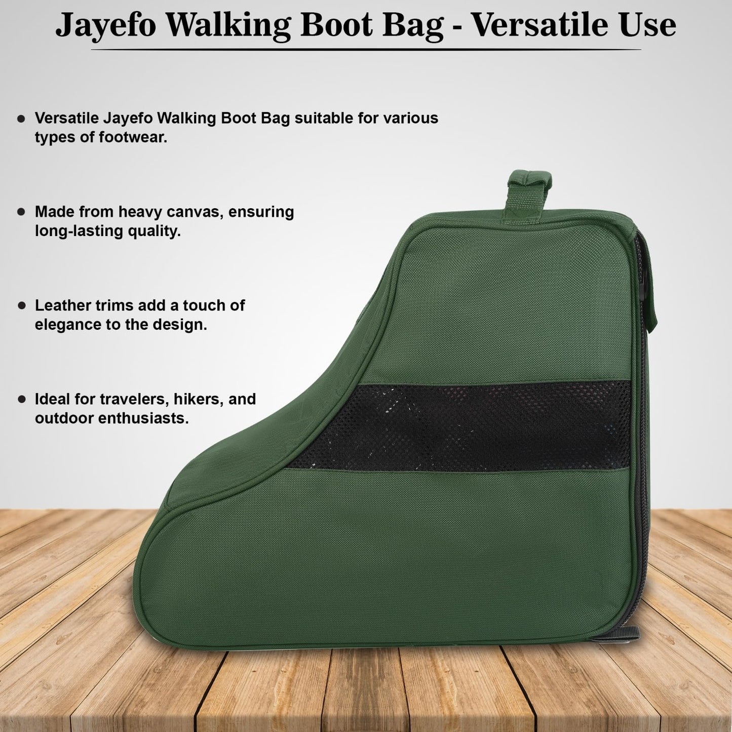 Jayefo Hunting Shoes Cover Bag - Stylish & Functional Walking Foot Bag, Walking Boots Bag Made with Cotton & Designed with Double Back Zips, Hook & Loop Fastener Ideal for Travelers & Hikers| (Green)