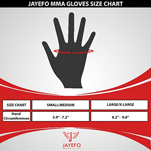 Jayefo Sports M-6 MMA Gloves - Open Palm Leather Boxing Gloves for Punching Bag, Kickboxing, Muay Thai, MMA, Men & Women Pro Sparring Fighting & Training Gloves | S/M (Black)