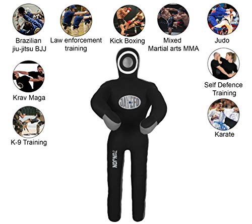 Jayefo Tonjon MMA Grappling Dummies – Jiu Jitsu Dummy for Punch Boxing & Kickboxing, Boxing Dummy for Martial Arts Karate Training, Freestanding Punching Bag for Kickboxing | Unfilled 6ft (Grey/Black)