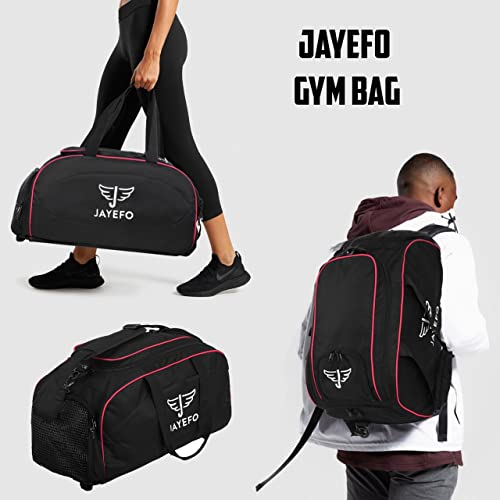 Jayefo Sports Duffle Bag for Travel, Gym, Camping, Overnight and Sports - Camping and Hiking Backpack - Standard Size - Black Red, Black/RED