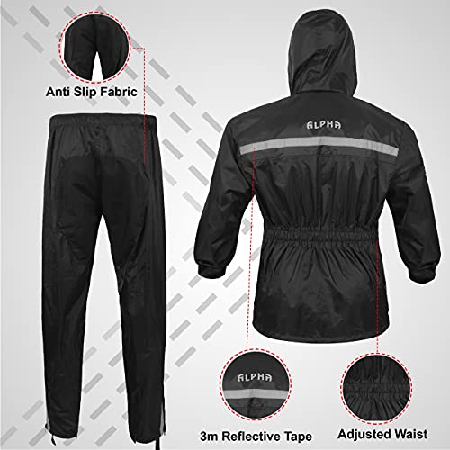 ALPHA CYCLE GEAR Rain Suit - Lightweight Waterproof Rain Gear for Men & Women, Adjustable Protective Rain Jacket and Trouser Suitable for All Sports & Outdoor Activities, Wind Resistant