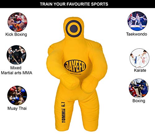 Jayefo Sports Kids Grappling Dummy – Kids Punching Bag for Boxing, Kickboxing, MMA, Muay Thai, Martial Arts Karate Training, Jiu Jitsu Dummy for Punch Boxing Kids & Children | Yellow