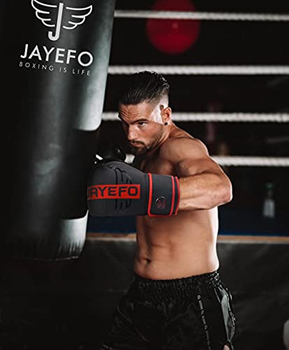 Jayefo Premium R-6 Boxing Gloves – Faux Leather Boxing Gloves for Punching Bag, Kickboxing, Muay Thai, MMA, Men & Women Pro Sparring Fighting & Training Gloves (Red)