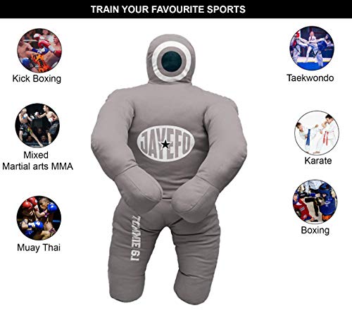 Jayefo Sports Kids Grappling Dummy – Kids Punching Bag for Boxing, Kickboxing, MMA, Muay Thai, Martial Arts Karate Training, Jiu Jitsu Dummy for Punch Boxing Kids & Children | Gray