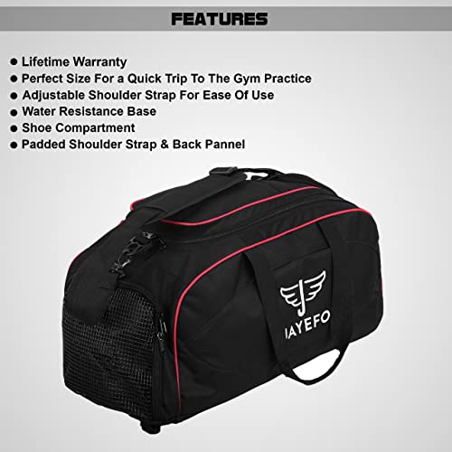 Jayefo Sports Duffle Bag for Travel, Gym, Camping, Overnight and Sports - Camping and Hiking Backpack - Standard Size - Black Red, Black/RED