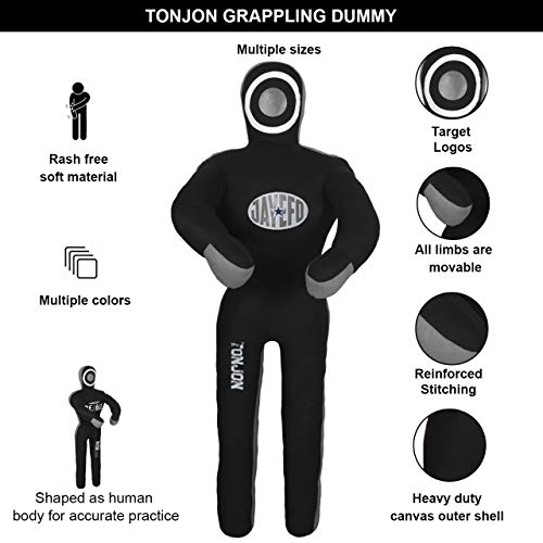 Jayefo Tonjon MMA Grappling Dummies – Jiu Jitsu Dummy for Punch Boxing & Kickboxing, Boxing Dummy for Martial Arts Karate Training, Freestanding Punching Bag for Kickboxing | Unfilled 6ft (Grey/Black)