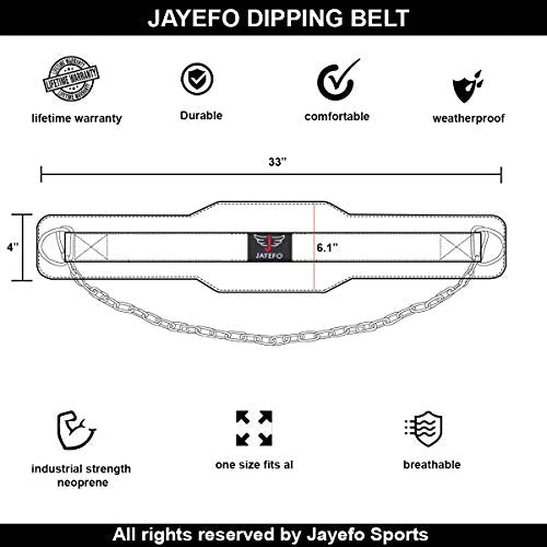 JAYEFO DIP BELT WITH CHAIN INDUSTRIAL STRENGTH STEEL 36 INCHES WEIGHTED CHAIN FOR DIPS PULL UPS WEIGHT LIFTING CROSSFIT ONE SIZE FITS ALL