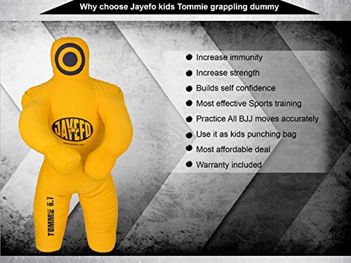 Jayefo Sports Kids Grappling Dummy – Kids Punching Bag for Boxing, Kickboxing, MMA, Muay Thai, Martial Arts Karate Training, Jiu Jitsu Dummy for Punch Boxing Kids & Children | Yellow