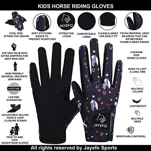 Jayefo Horse Riding Gloves Kids - Multi Purpose Lightweight Childs Riding Gloves for Boys & Girls, Non Slip Equestrian Gloves Breathable Stretched Sweat Absorbent Fit for All Seasons