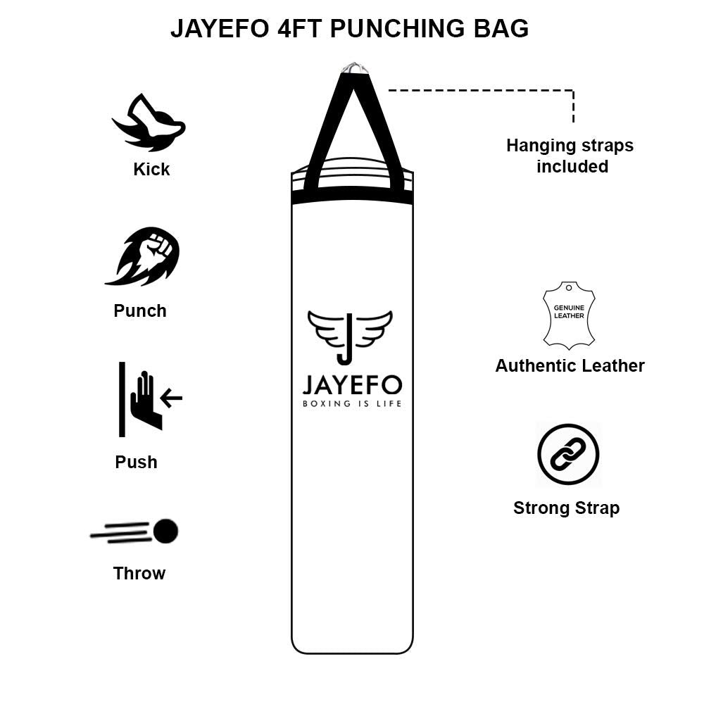 Jayefo Punch Bag Boxing Training – Hanging Punching Bag for Boxing, Karate, Muay Thai, Kickboxing, MMA, Boxing Bag Bracket for Training at Home & Gym, Heavy Bag 70 to 100 lbs | Unfilled 4ft (Black)