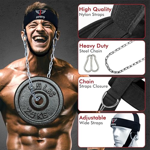 Jayefo Sports Neck Training Exerciser Harness Traps Muscle Builder Head Harness Home Gym for Strength Fitness Powerlifting Workout Boxing MMA Strong Neck Steel Chain Exerciser Strengthener