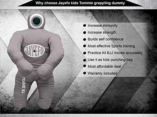 Jayefo Sports Kids Grappling Dummy – Kids Punching Bag for Boxing, Kickboxing, MMA, Muay Thai, Martial Arts Karate Training, Jiu Jitsu Dummy for Punch Boxing Kids & Children | Gray