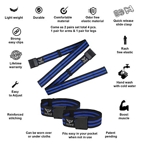 Jayefo Sports Muscle Blaster Blood Flow Restriction Bands Occlusion Straps Biceps Muscle Builder Weightlifting Powerlifting Fitness Exercise Training Gym 4 Pack|2pairs for Arms & Legs