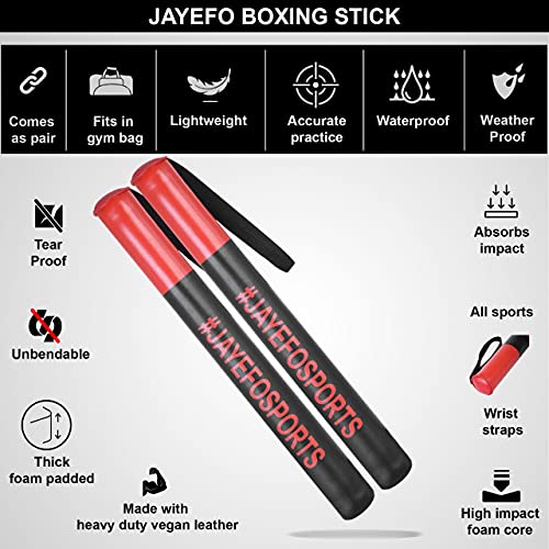 JAYEFO Boxing Training Sticks Pair - Punch Boxing Target Sticks for Muay Thai & MMA Training, Waterproof Vegan Leather Combat Striking Sticks, Coach Training Focus Mitts Pair | (Black & Red)