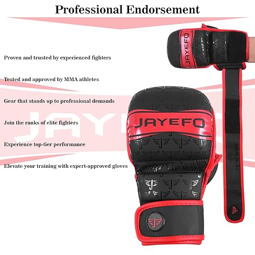 Jayefo MMA Gloves | Open Palm Sparring & Grappling Mitts | Martial Arts for Men & Women | Wrist Support | Combat Sports: MMA, Boxing, Muay Thai, Kickboxing