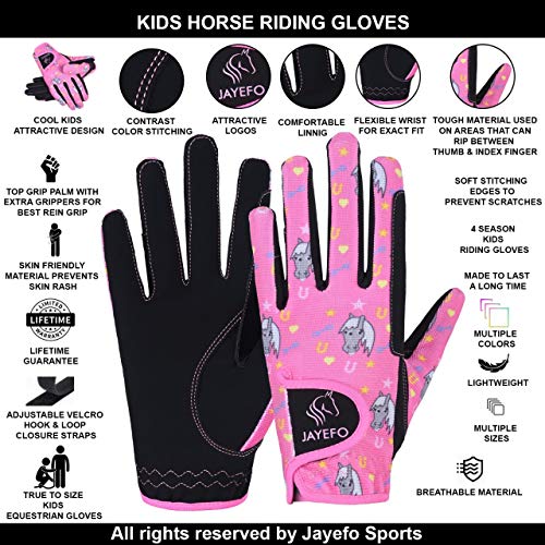 Jayefo Horse Riding Gloves Kids - Multi Purpose Lightweight Childs Riding Gloves for Boys & Girls, Non Slip Equestrian Gloves Breathable Stretched Sweat Absorbent Fit for All Seasons