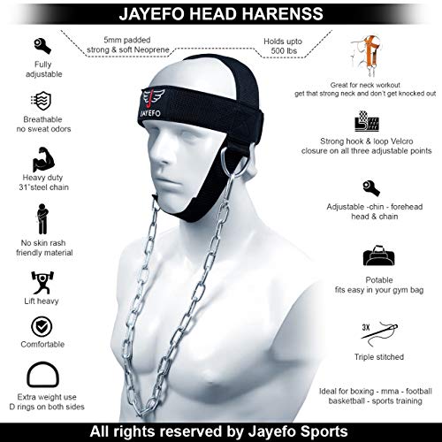 Jayefo Sports Neck Training Exerciser Harness Traps Muscle Builder Head Harness Home Gym for Strength Fitness Powerlifting Workout Boxing MMA Strong Neck Steel Chain Exerciser Strengthener