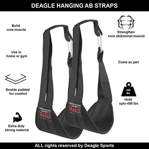 Deagle Sports Ab Straps for Pull up Bar Men & Women - Hanging Ab and Lifting Straps, Ab Workout Equipment and Pull up Assistance Band for Building Six Packs - Standard Size - Black