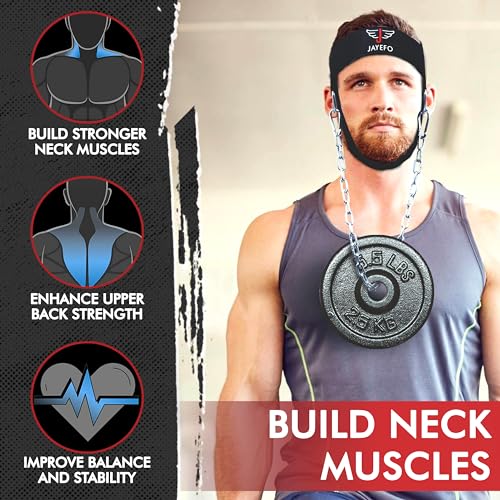 Jayefo Sports Neck Training Exerciser Harness Traps Muscle Builder Head Harness Home Gym for Strength Fitness Powerlifting Workout Boxing MMA Strong Neck Steel Chain Exerciser Strengthener