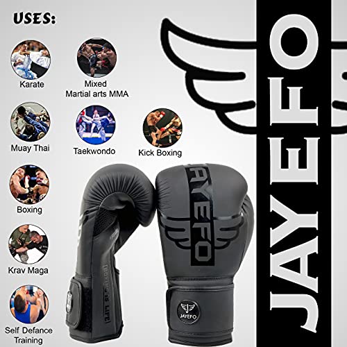 Jayefo Premium R-6 Boxing Gloves – Faux Leather Boxing Gloves for Punching Bag, Kickboxing, Muay Thai, MMA, Men & Women Pro Sparring Fighting & Training Gloves (Black)