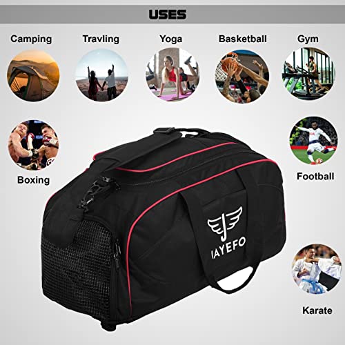 Jayefo Sports Duffle Bag for Travel, Gym, Camping, Overnight and Sports - Camping and Hiking Backpack - Standard Size - Black Red, Black/RED