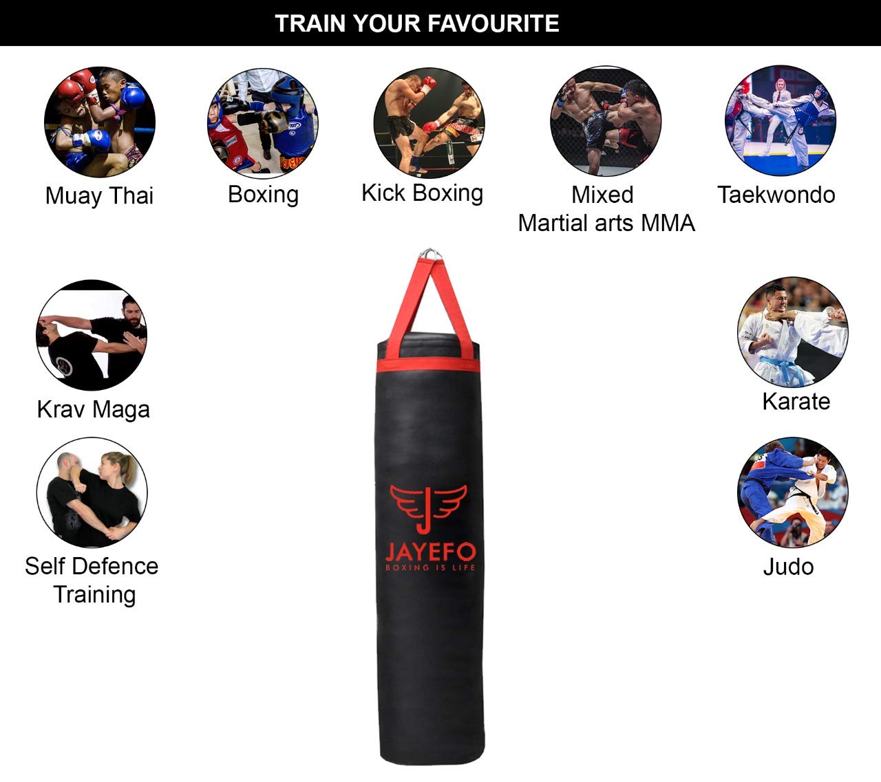 Jayefo Punch Bag Boxing Training – Hanging Punching Bag for Boxing, Karate, Muay Thai, Kickboxing, MMA, Boxing Bag Bracket for Training at Home & Gym, Heavy Bag 70 to 100 lbs | Unfilled 4ft (Red)