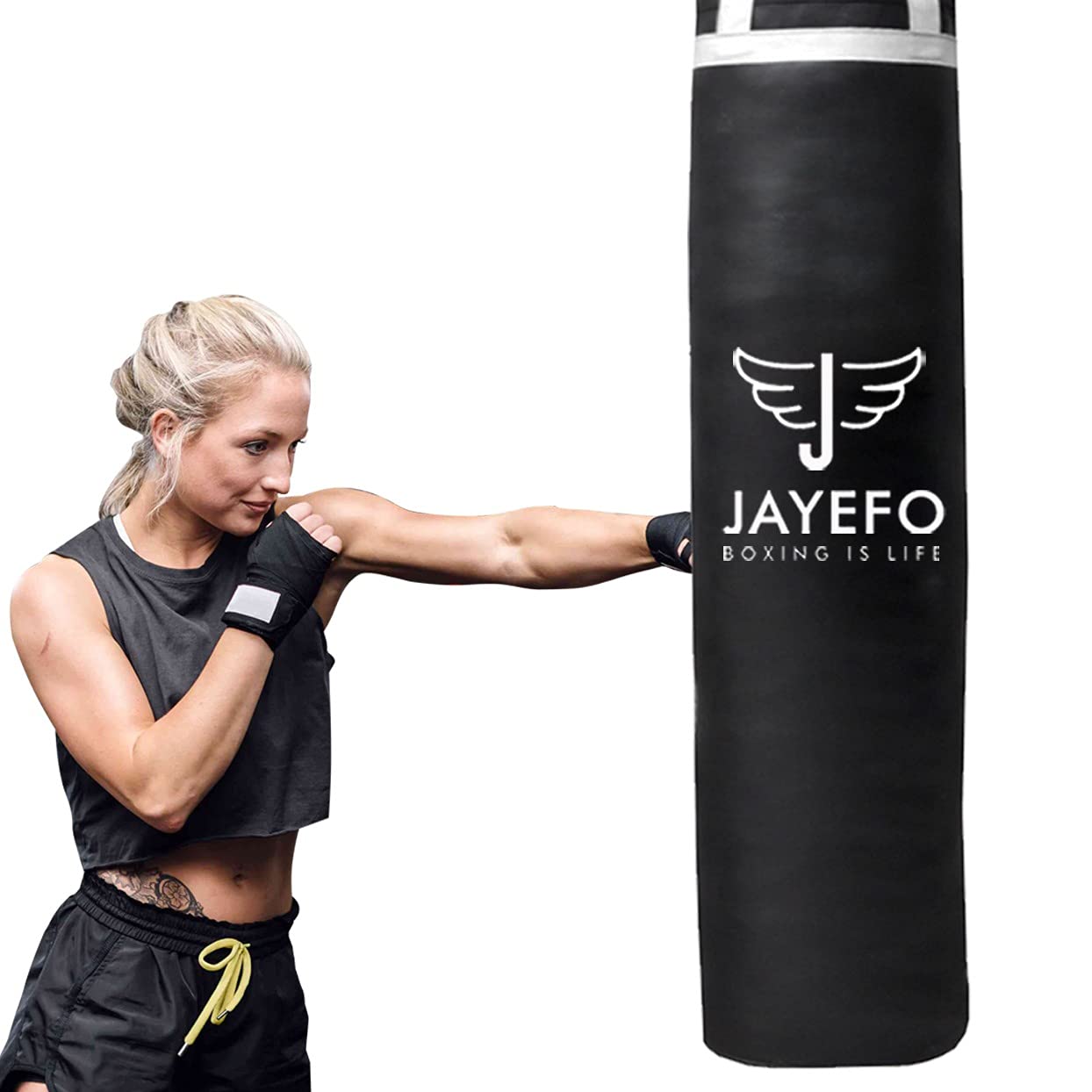 Jayefo Punch Bag Boxing Training – Hanging Punching Bag for Boxing, Karate, Muay Thai, Kickboxing, MMA, Boxing Bag Bracket for Training at Home & Gym, Heavy Bag 70 to 100 lbs | Unfilled 4ft (White)