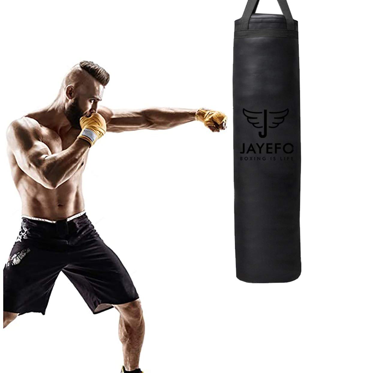 Jayefo Punch Bag Boxing Training – Hanging Punching Bag for Boxing, Karate, Muay Thai, Kickboxing, MMA, Boxing Bag Bracket for Training at Home & Gym, Heavy Bag 70 to 100 lbs | Unfilled 4ft (Black)