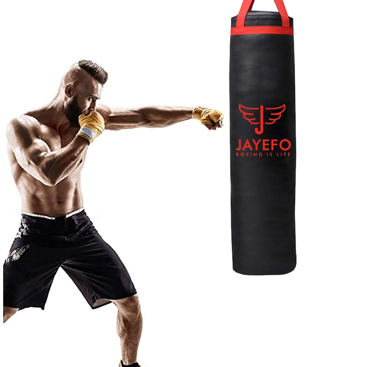 Jayefo Punch Bag Boxing Training – Hanging Punching Bag for Boxing, Karate, Muay Thai, Kickboxing, MMA, Boxing Bag Bracket for Training at Home & Gym, Heavy Bag 70 to 100 lbs | Unfilled 4ft (Red)