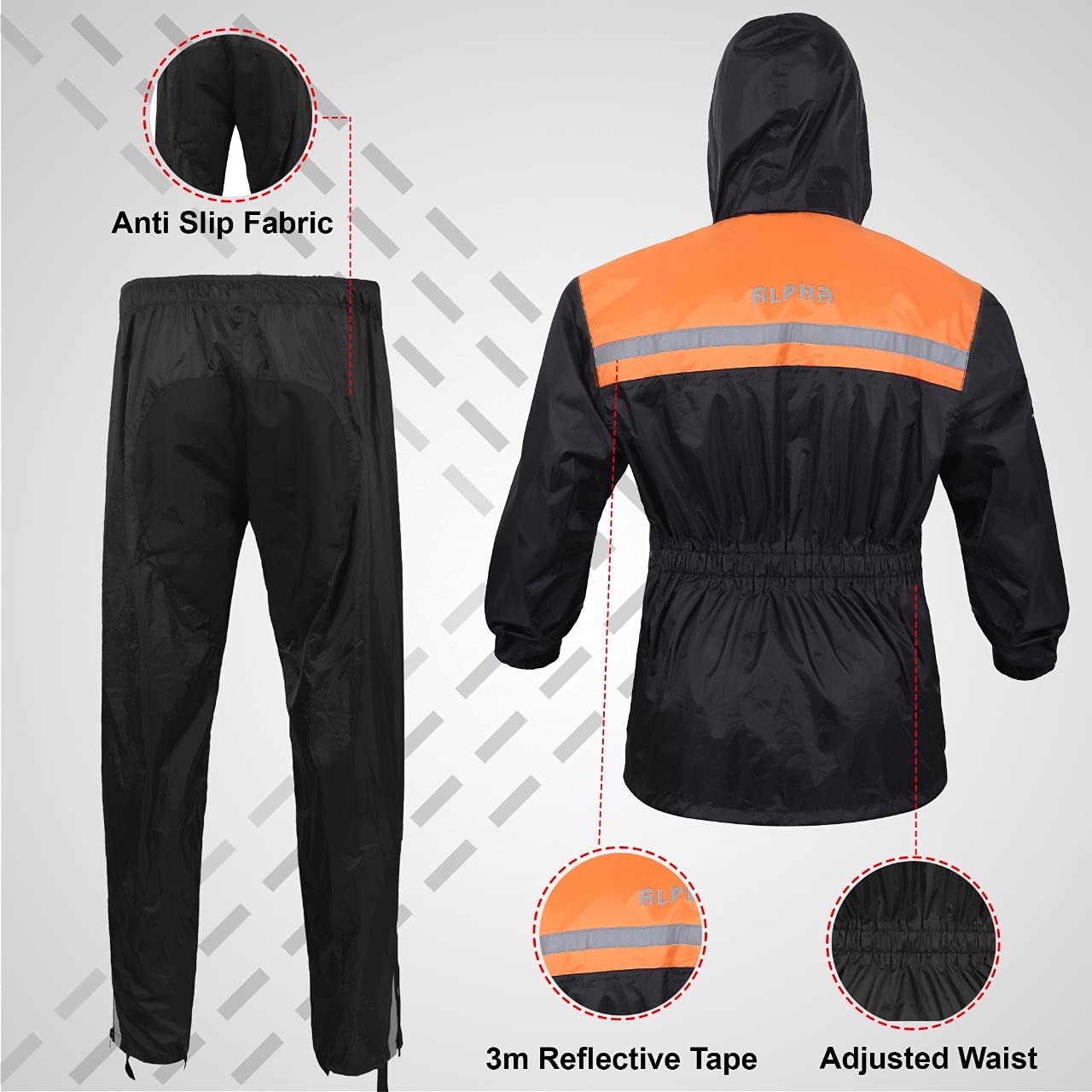 ALPHA CYCLE GEAR Rain Suit - Lightweight Waterproof Rain Gear for Men & Women, Adjustable Protective Rain Jacket and Trouser Suitable for All Sports & Outdoor Activities, Wind Resistant