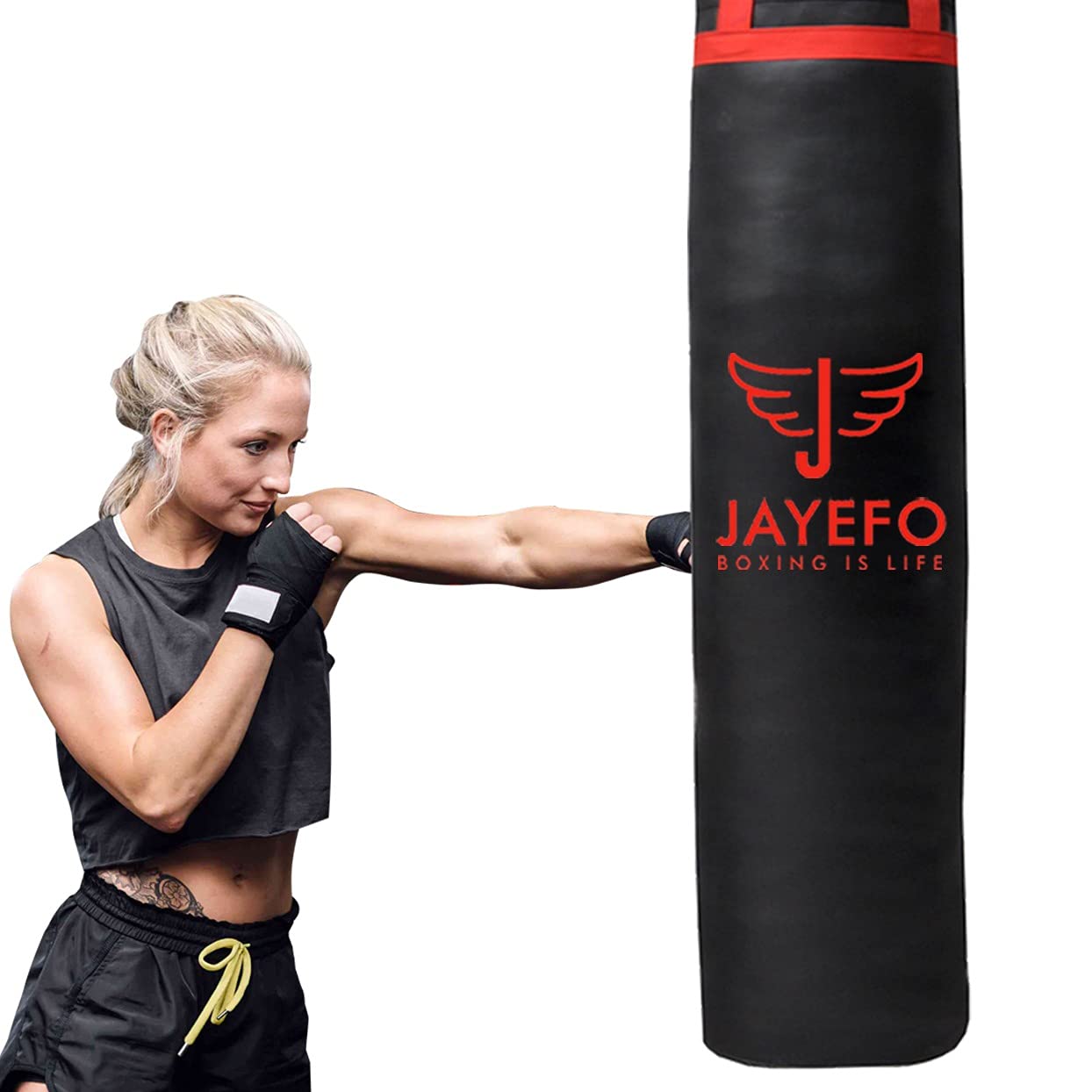 Jayefo Punch Bag Boxing Training – Hanging Punching Bag for Boxing, Karate, Muay Thai, Kickboxing, MMA, Boxing Bag Bracket for Training at Home & Gym, Heavy Bag 70 to 100 lbs | Unfilled 4ft (Red)